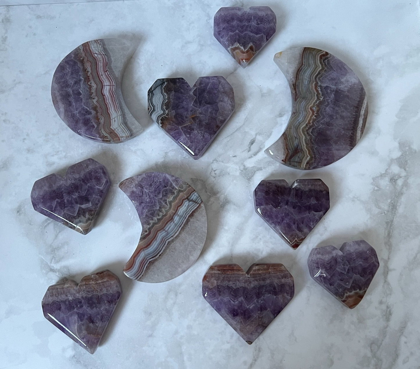 Mexican Amethyst with Crazy Lace Agate Moons & Hearts